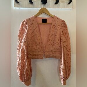 X by NBD Peach Cotton Eyelet Cotton Puff Sleeve Bolero Jacket